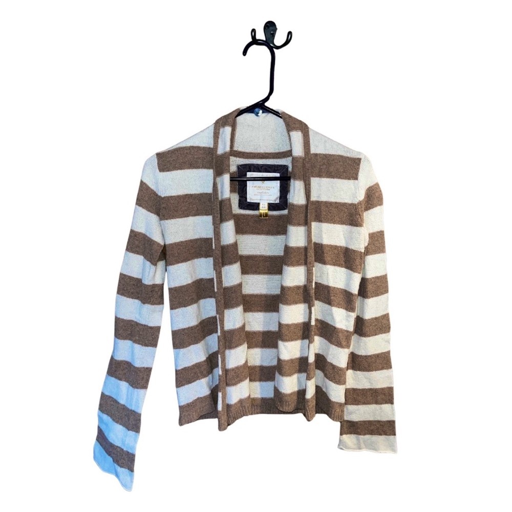 lightweight brown + white striped cardigan | american eagle | size xs
